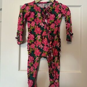 Gigi and Max Floral Pink and Green Ruffle Zip